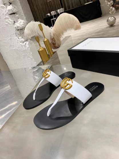 Gucci Double G buckle ribbon square toe flat slides