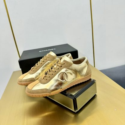 Chanel golden brown mix classic fashion casual sneakers - Image 8