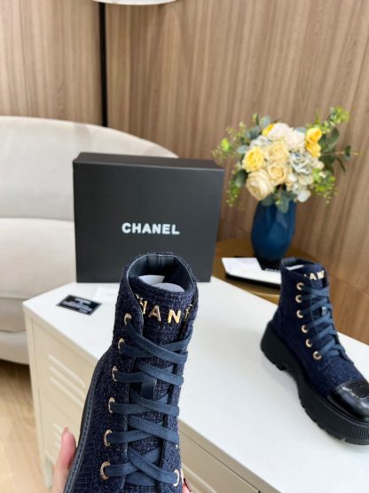 Chanel blue lace-up design non-slip wear-resistant boots - Image 6