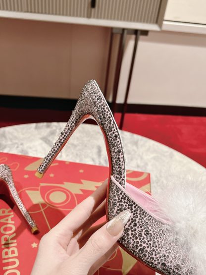 ChristianLouboutin Fish Mouth Fur Ball Sandals High Heels - Image 8