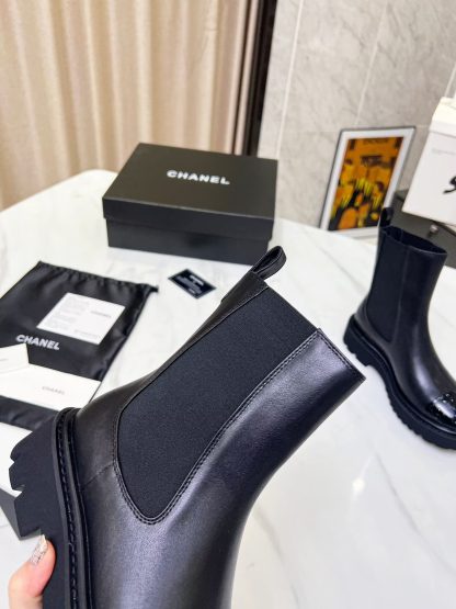 Chanel double-sided elastic design convenient leather black boots - Image 7
