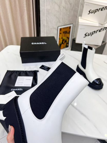 Chanel double-sided elastic design convenient leather white boots - Image 8