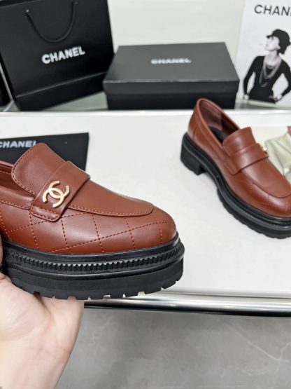 Chanel autumn and winter new brown versatile leather loafers - Image 8