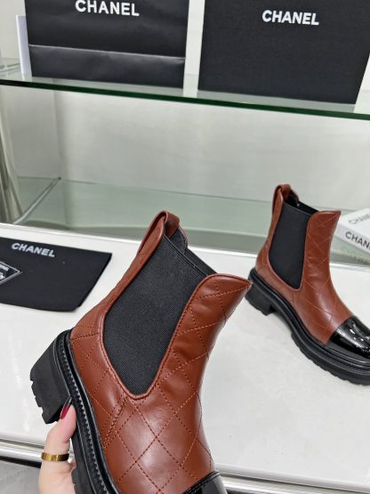 Chanel embroidered thick-soled brown versatile Chelsea boots - Image 8