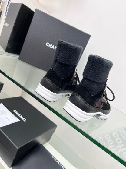 Chanel black and brown mixed socks leather casual sneakers - Image 6