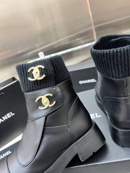 Chanel black autumn and winter leather boots - Image 8
