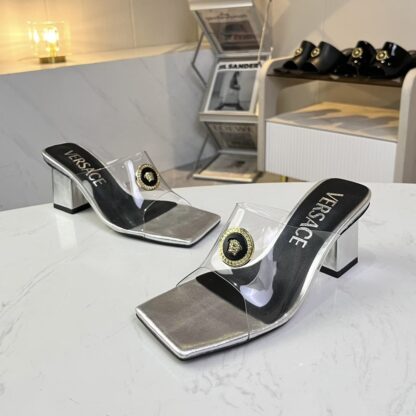 VERSACE new square toe chunky heel sandals high heels - Image 8