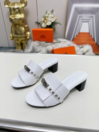 Hermès new spring and summer white thick-heeled sandals, heel height 5cm - Image 8