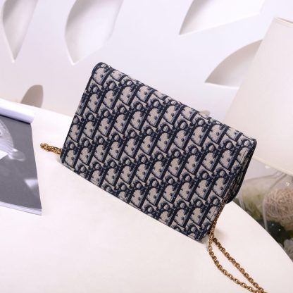 Dior jacquard canvas blue with cowhide large clutch bag - Image 8