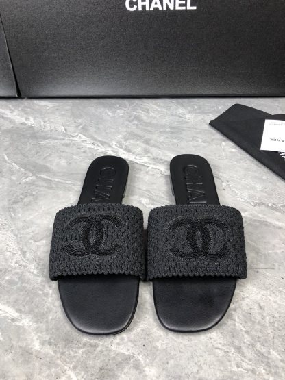 Chanel Deep Black New Fabric Sheepskin Slippers - Image 8