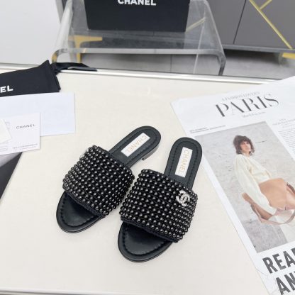 Chanel Spring/Summer Black Dance Shoes Collection Sewn Pearl Vintage Slippers - Image 8