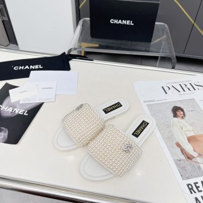 Chanel Spring/Summer White Dance Shoes Collection Sewn Pearl Vintage Slippers - Image 8