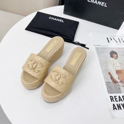 Chanel Spring/Summer Dance Shoes Series Apricot European and American Catwalk New Slippers Heel Height 6.5cm - Image 8