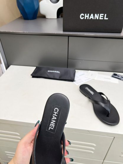Chanel Spring/Summer New Black Leather Outsole Flip-Flops - Image 8