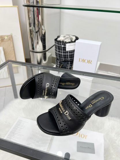 Dior D-Lane Slide Round Heel Hollow High Heel Sandals - Image 8