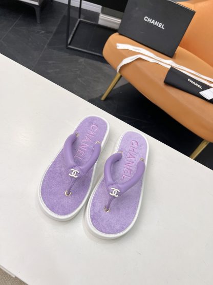 Chanel's hot summer cute macaron purple flip flops Sole thickness: 2cm - Image 8