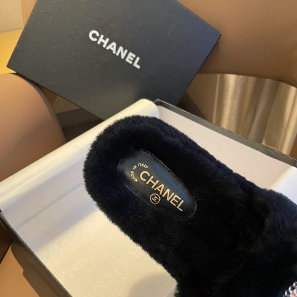 Chanel new black pure natural lambswool slippers - Image 8