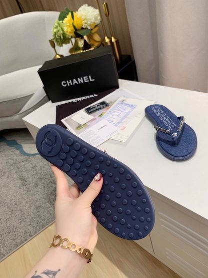 Chanel Spring New Dark Blue Chain Flip-Flops - Image 8