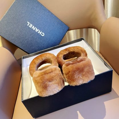 Chanel new coffee brown pure natural lambswool slippers - Image 8