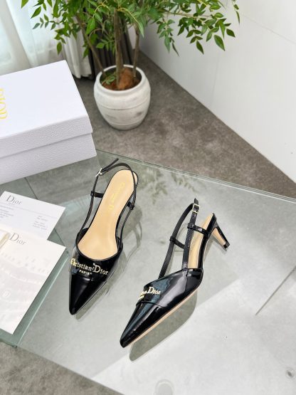 Dior patent leather shiny black temperament high heels - Image 8