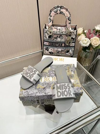 Dior embroidered letter flat slide sandals - Image 8