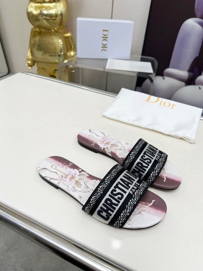 Dior Monogram Embroidered Leather Slide Sandals - Image 9
