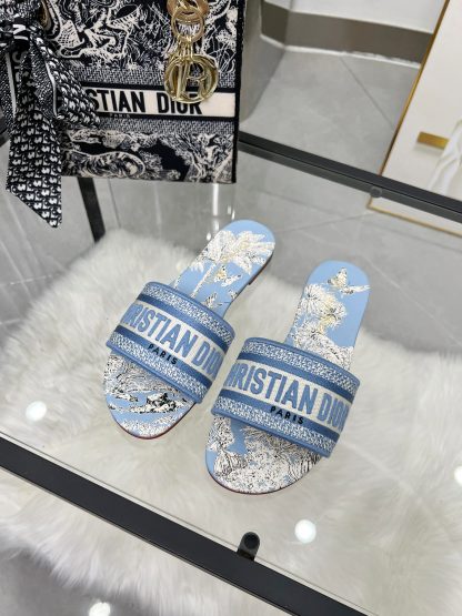 Dior Women's Monogram Embroidered Leather Slippers - Image 8