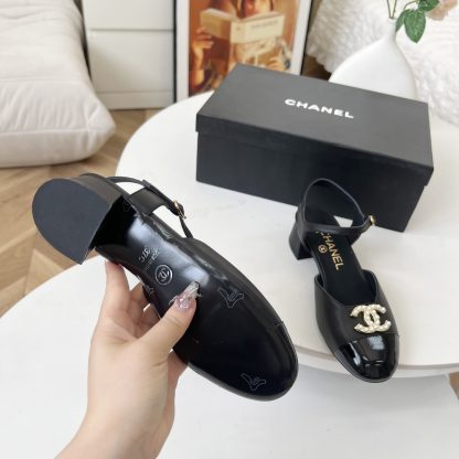Chanel Spring and Summer Dance Shoes Series New Black with Pearl Sandals - Image 9