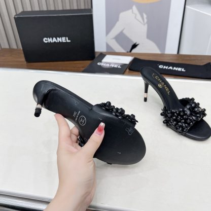 Chanel Spring and Summer Black Dance Shoes Series New Custom Flower Sandals Heel Height 8.5cm - Image 9