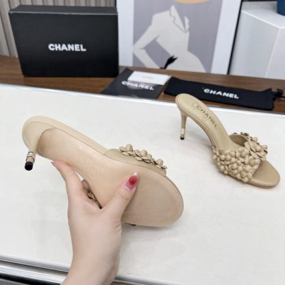 Chanel Spring and Summer Apricot Dance Shoes Series New Custom Flower Sandals Heel Height 8.5cm - Image 9