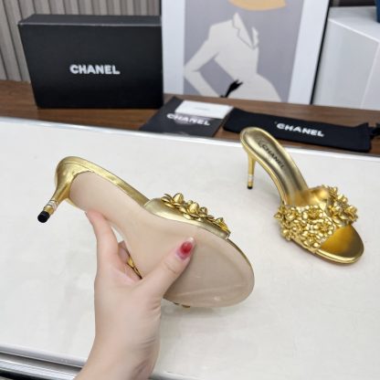 Chanel Spring and Summer Golden Dancing Shoes Series New Custom Flower Sandals Heel Height 8.5cm - Image 9