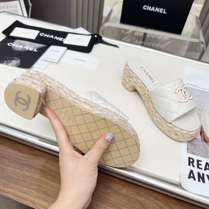 Chanel white spring and summer dance shoes series slimming sandals with heel height 6.5cm - Image 9
