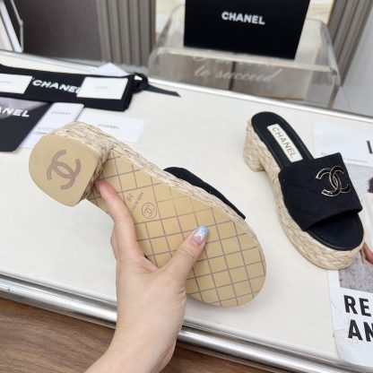 Chanel denim black spring and summer dancing shoes series slimming sandals with a heel height of 6.5cm - Image 9