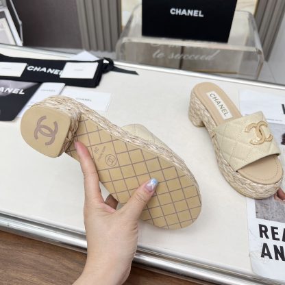Chanel denim apricot spring and summer dancing shoes series slimming sandals with a heel height of 6.5cm - Image 9