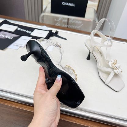 Chanel Spring and Summer White Dancing Shoes Collection Custom Flower Stiletto Sandals Heel Height 7.5cm - Image 9