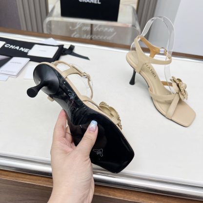 Chanel Spring and Summer Apricot Dance Shoes Series Custom Flower Stiletto Sandals Heel Height 7.5cm - Image 9