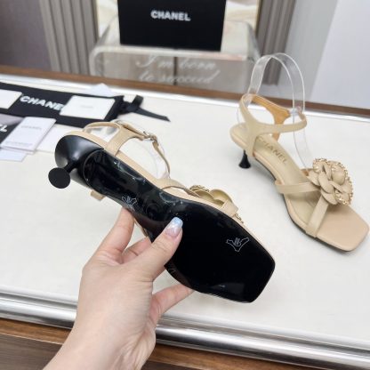 Chanel Spring/Summer Dancing Shoes Collection Apricot Retro Custom Flower Stiletto Sandals Heel Height 5cm - Image 9