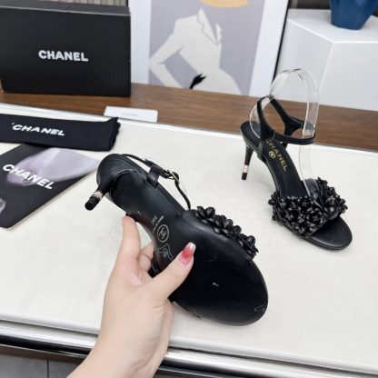 Chanel Spring and Summer Dance Shoes Series New Black Stiletto Custom Flower Sandals Heel Height 8.5cm - Image 9