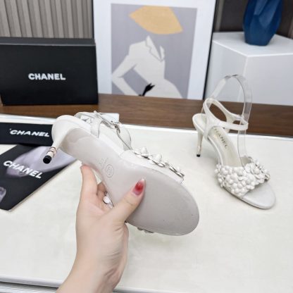 Chanel Spring and Summer Dance Shoes Series New White Stiletto Custom Flower Sandals Heel Height 8.5cm - Image 9