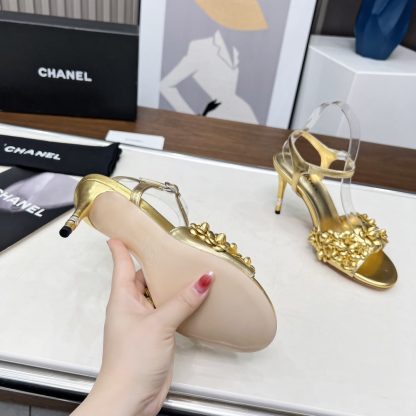 Chanel Spring and Summer Dance Shoes Series New Gold Stiletto Custom Flower Sandals Heel Height 8.5cm - Image 9