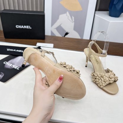 Chanel Spring and Summer Dance Shoes Series New Apricot Stiletto Custom Flower Sandals Heel Height 8.5cm - Image 9