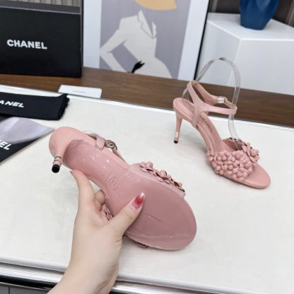 Chanel Spring and Summer Dance Shoes Collection New Pink Stiletto Custom Flower Sandals Heel Height 8.5cm - Image 9