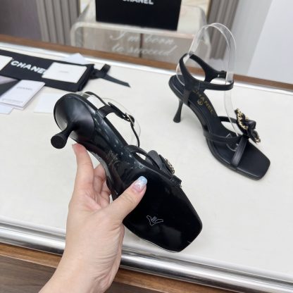 Chanel Spring/Summer Dancing Shoes Collection Black Custom Flower Stiletto Sandals - Image 9