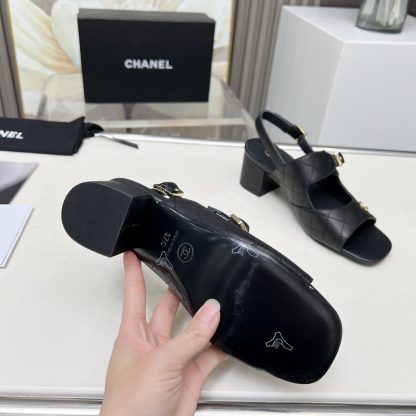 Chanel Spring and Summer Dance Shoes Series New Black Chunky Heel Sandals Heel Height 5cm - Image 9