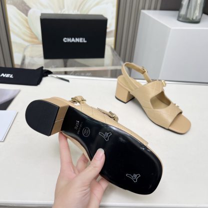 Chanel Spring and Summer Dance Shoes Series New Apricot Chunky Heel Sandals Heel Height 5cm - Image 9