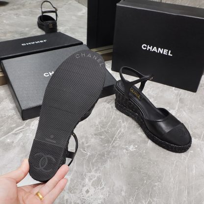 Chanel black hemp rope outsole wedge heel fashionable sandals heel height 7cm - Image 9