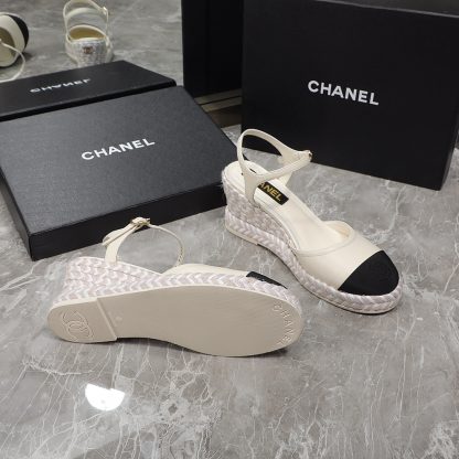 Chanel beige contrast color hemp rope wedge heel fashionable sandals heel height 7cm - Image 9