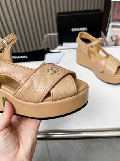Chanel apricot platform wedge-heeled thick-soled summer sandals - Image 7