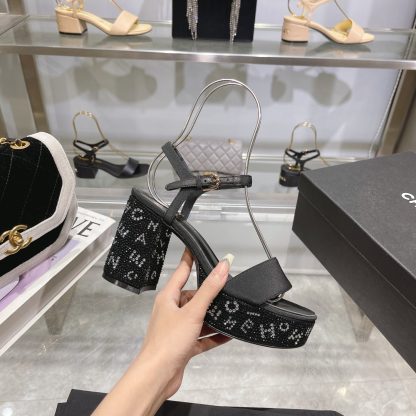 Chanel Early Spring Black Small Round Toe Color Brick Slim Sandals Heel Height 9cm - Image 9