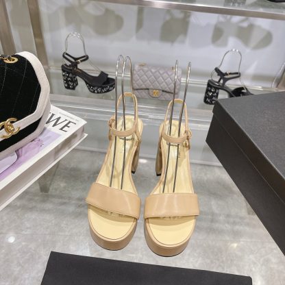 Chanel Early Spring Apricot Small Round Toe Color Brick Slim Sandals Heel Height 9cm - Image 8